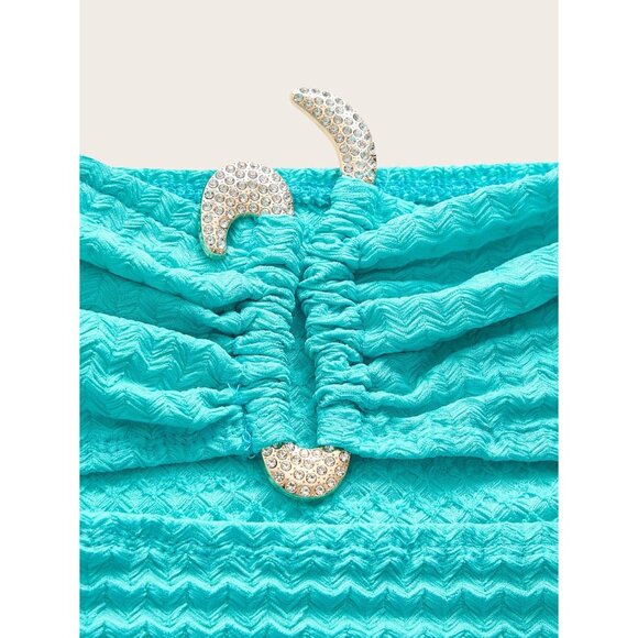 Women's Summer Maxi Dress Polyester Strapless High Split Beach Vacation Wear - Picture 3 of 5